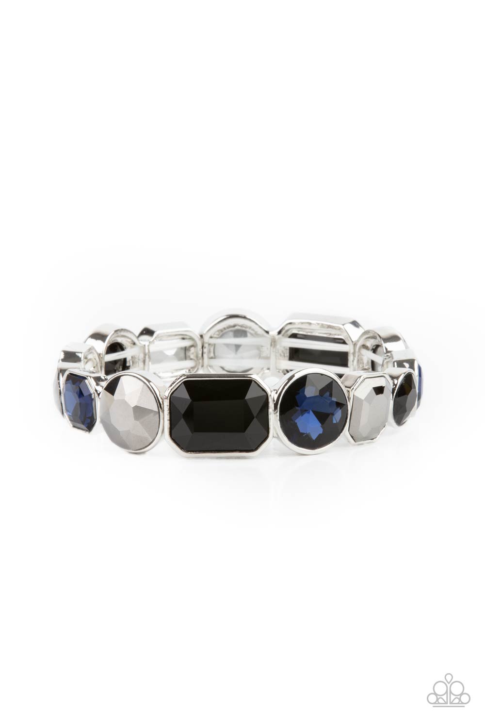 Extra Exposure Multi Blue, Black and Hematite Rhinestone Bracelet - Paparazzi Accessories- lightbox - CarasShop.com - Paparazzi Jewelry by Cara Jewels