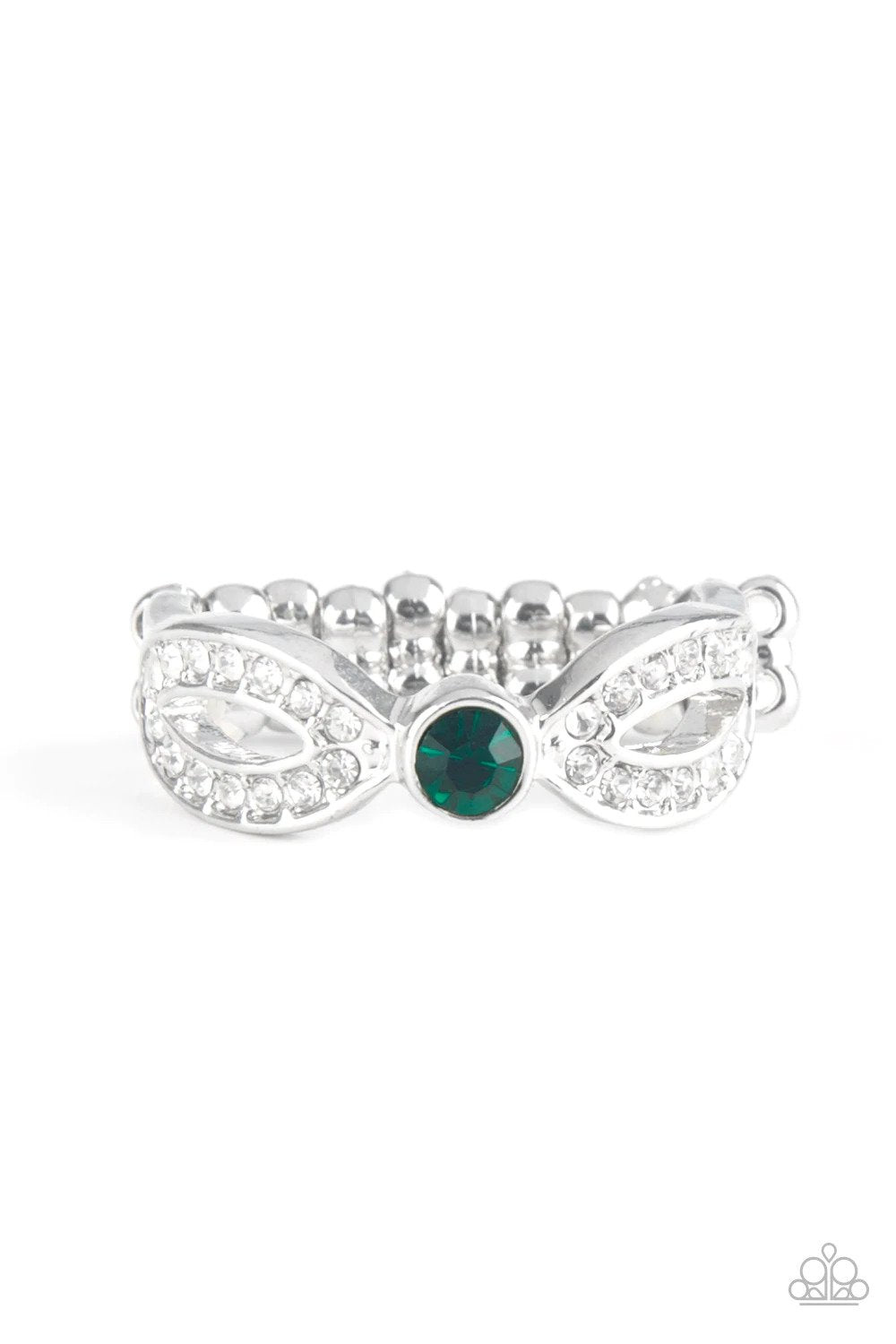 Extra Side of Elegance Green and White Rhinestone Ring - Paparazzi Accessories- lightbox - CarasShop.com - Paparazzi Jewelry by Cara Jewels