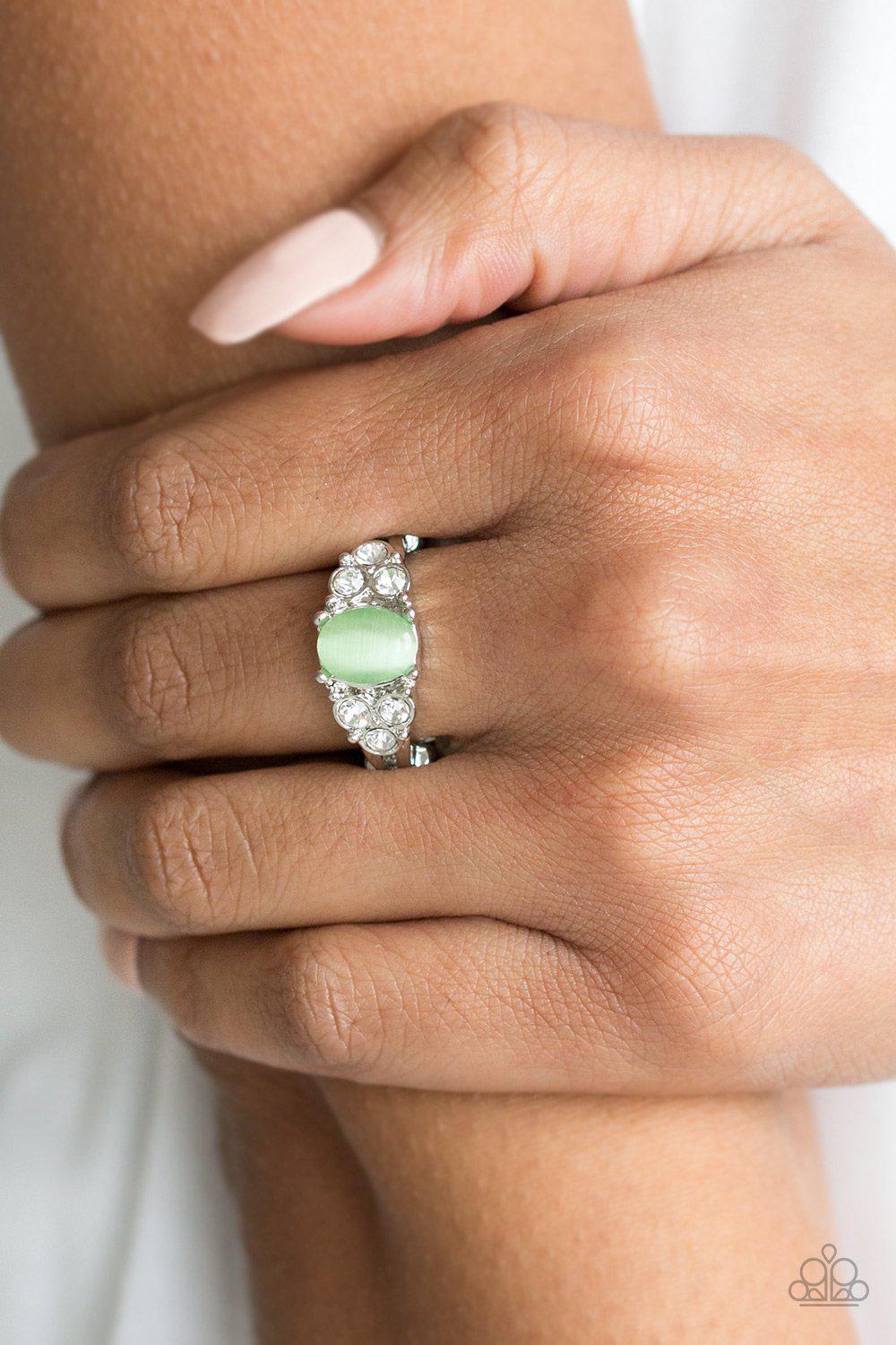 Extra Spark-tacular Green Moonstone Ring - Paparazzi Accessories- on model - CarasShop.com - Paparazzi Jewelry by Cara Jewels