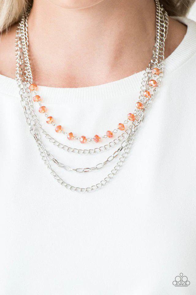 Extravagent Elegance Orange Necklace - Paparazzi Accessories- on model - CarasShop.com - Paparazzi Jewelry by Cara Jewels