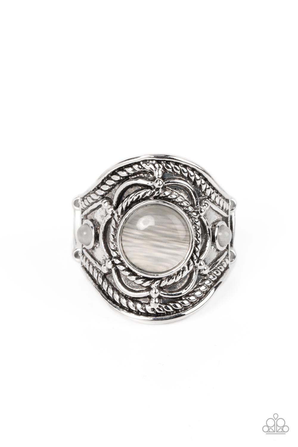Exuberant Escapade White Cat's Eye Stone Ring - Paparazzi Accessories- lightbox - CarasShop.com - Paparazzi Jewelry by Cara Jewels