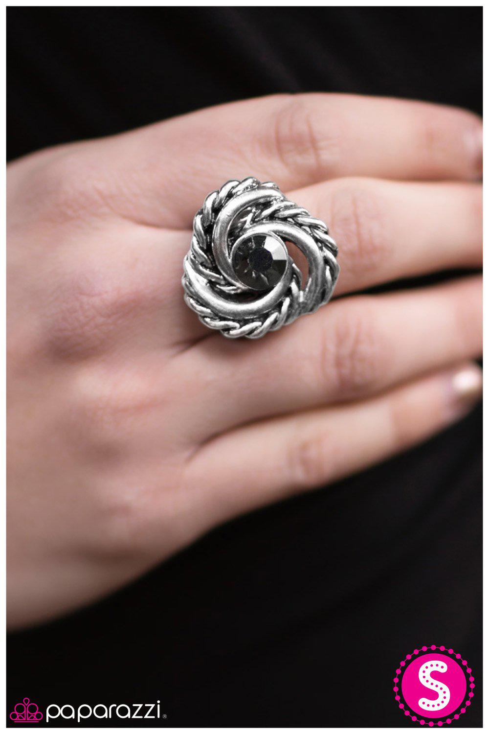Eye Of The Hurricane Silver Ring - Paparazzi Accessories- on model - CarasShop.com - Paparazzi Jewelry by Cara Jewels