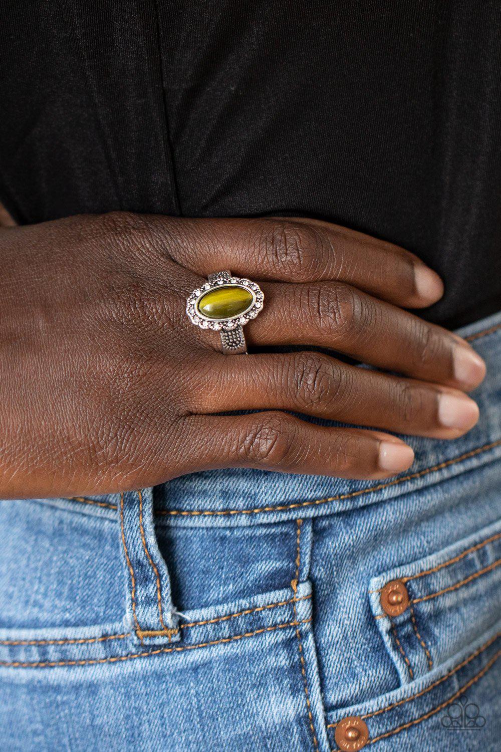 Fabulously Flawless Olive Green Cat's Eye Stone Ring - Paparazzi Accessories- lightbox - CarasShop.com - Paparazzi Jewelry by Cara Jewels