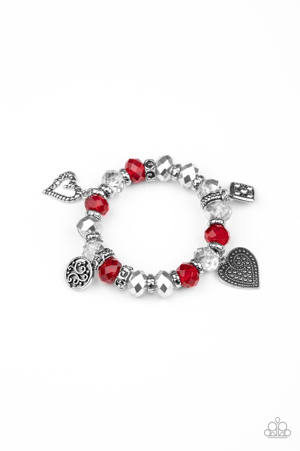 Fabulously Flirty Red and Silver Heart Bracelet - Paparazzi Accessories- lightbox - CarasShop.com - Paparazzi Jewelry by Cara Jewels