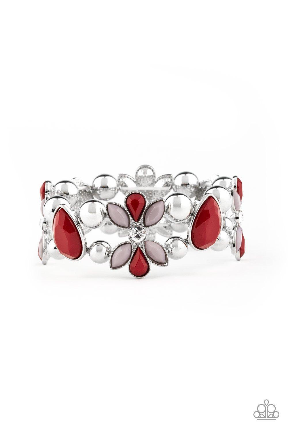 Fabulously Flourishing Red and Silver Bracelet - Paparazzi Accessories- lightbox - CarasShop.com - Paparazzi Jewelry by Cara Jewels