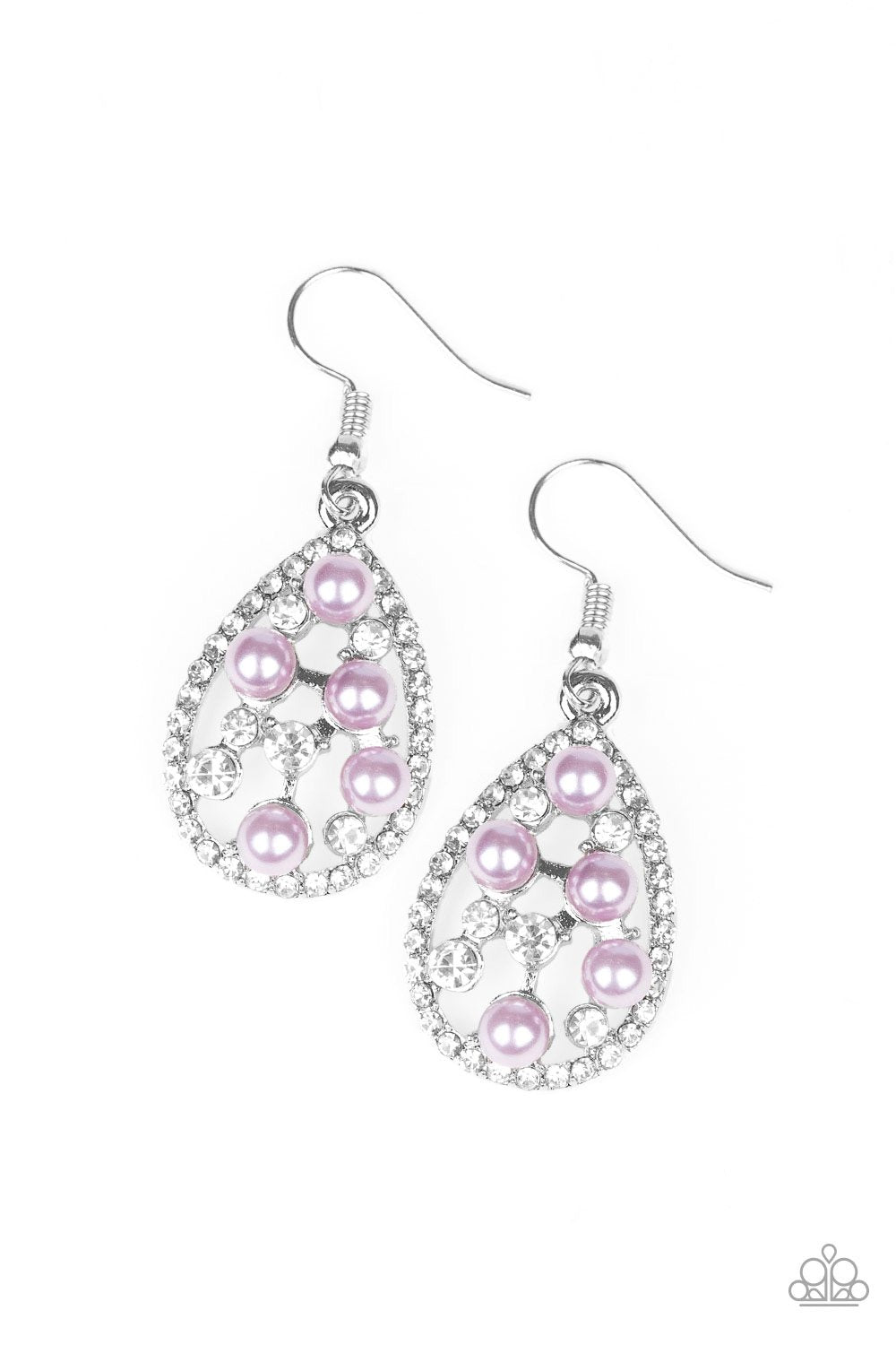 Fabulously Wealthy Purple Pearl and Rhinestone Earrings - Paparazzi Accessories- lightbox - CarasShop.com - Paparazzi Jewelry by Cara Jewels