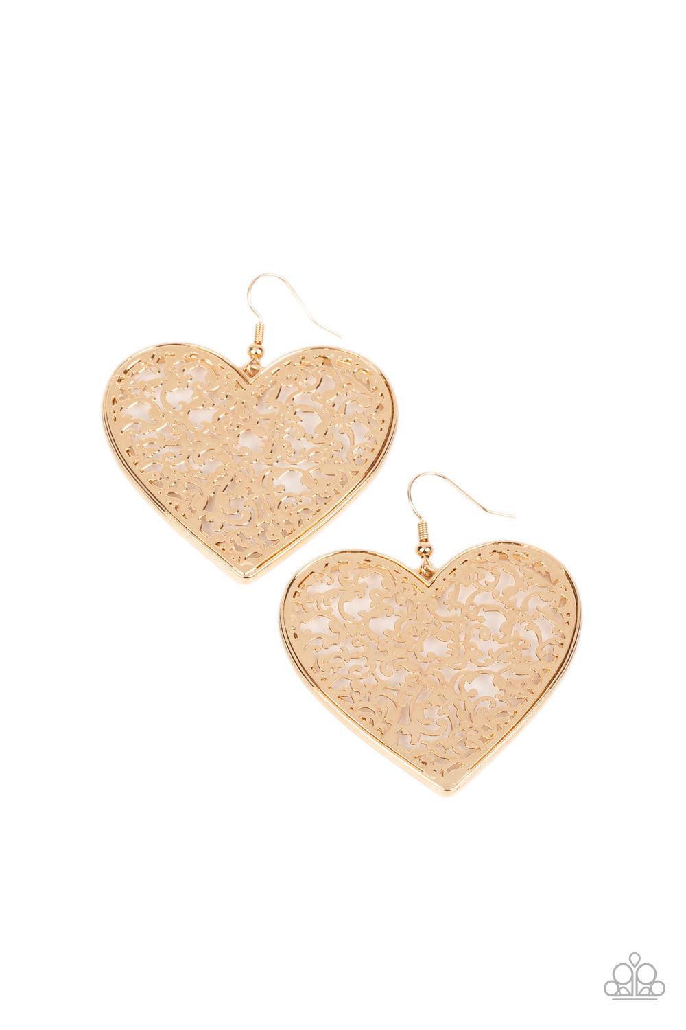 Fairest in the Land Gold Heart Earrings - Paparazzi Accessories- lightbox - CarasShop.com - Paparazzi Jewelry by Cara Jewels