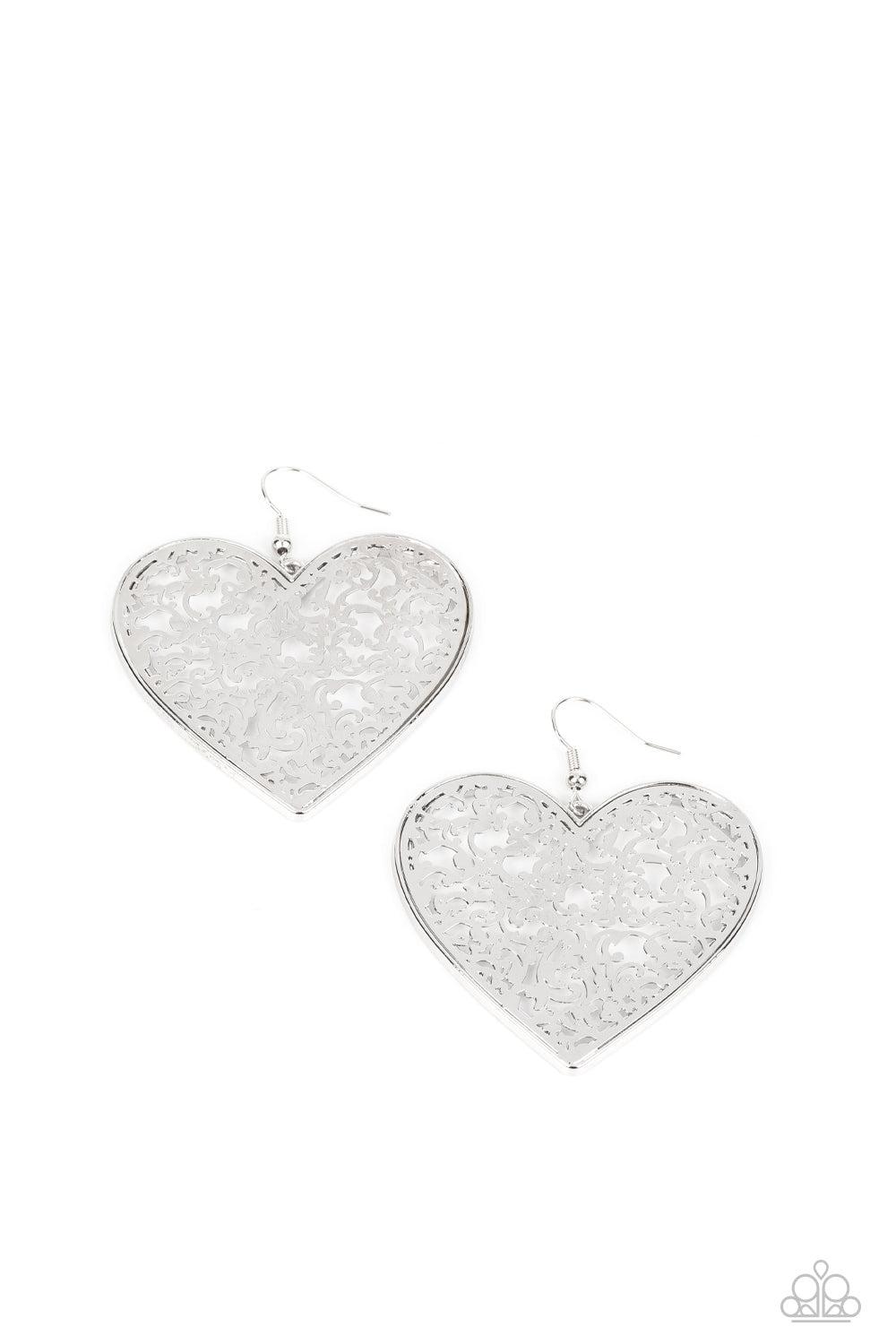 Fairest in the Land Silver Heart Earrings - Paparazzi Accessories- lightbox - CarasShop.com - Paparazzi Jewelry by Cara Jewels