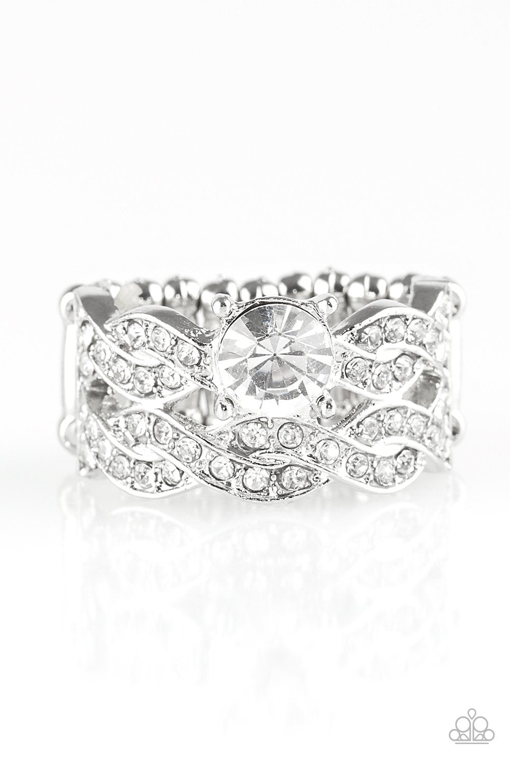 Fairytale Fabulous White Rhinestone Ring - Paparazzi Accessories- lightbox - CarasShop.com - Paparazzi Jewelry by Cara Jewels