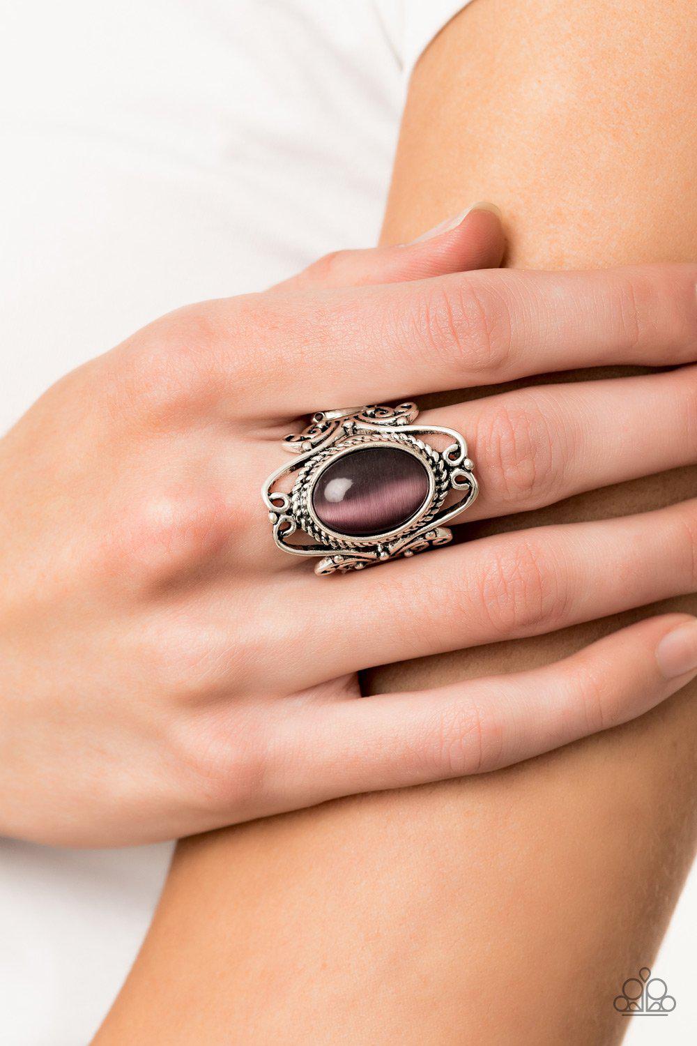 Fairytale Flair Purple Moonstone Ring - Paparazzi Accessories- on model - CarasShop.com - Paparazzi Jewelry by Cara Jewels