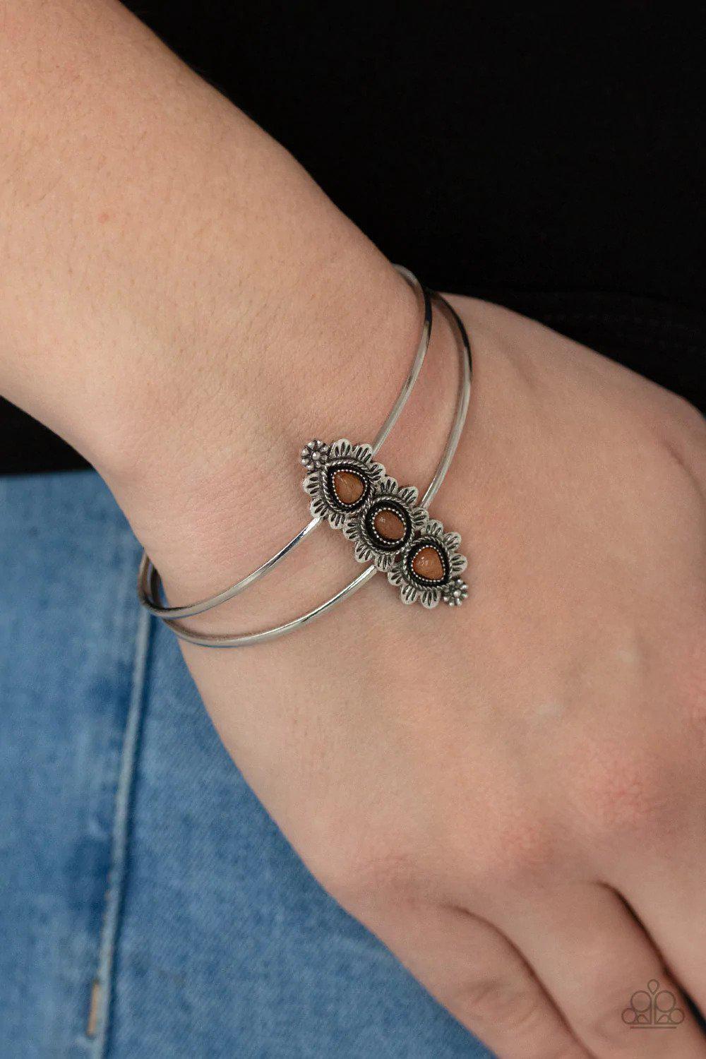 Fairytale Flowerbeds Orange Stone Bracelet - Paparazzi Accessories- on model - CarasShop.com - Paparazzi Jewelry by Cara Jewels