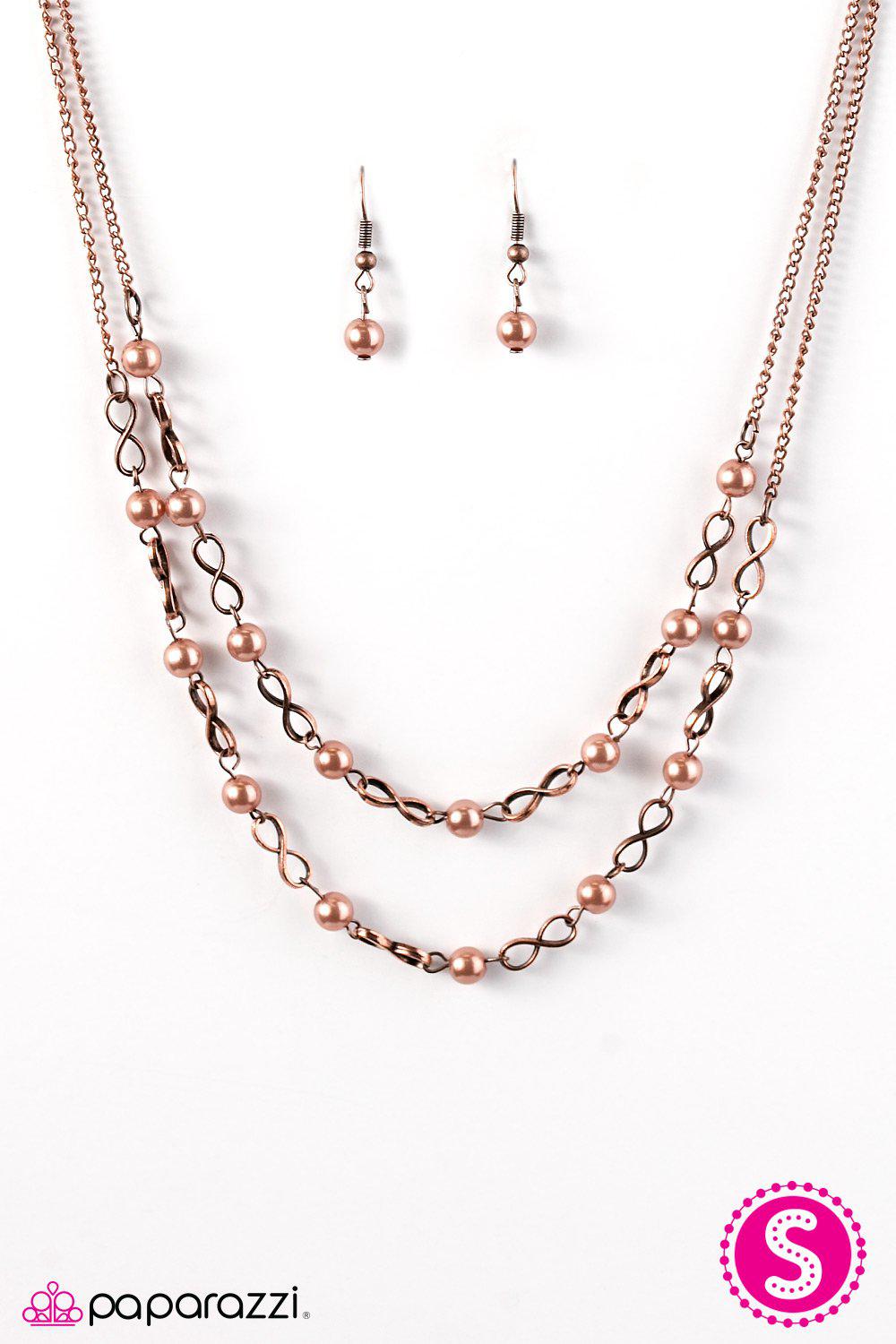 Fairytale Forevers Copper Pearl Infinity Necklace - Paparazzi Accessories- lightbox - CarasShop.com - Paparazzi Jewelry by Cara Jewels
