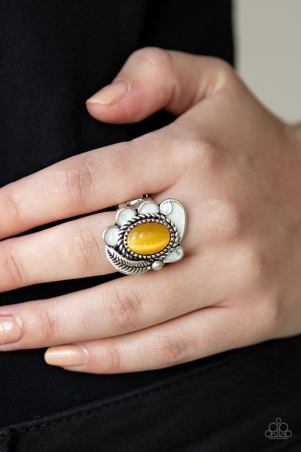 Fairytale Magic Yellow Moonstone Ring - Paparazzi Accessories- on model - CarasShop.com - Paparazzi Jewelry by Cara Jewels