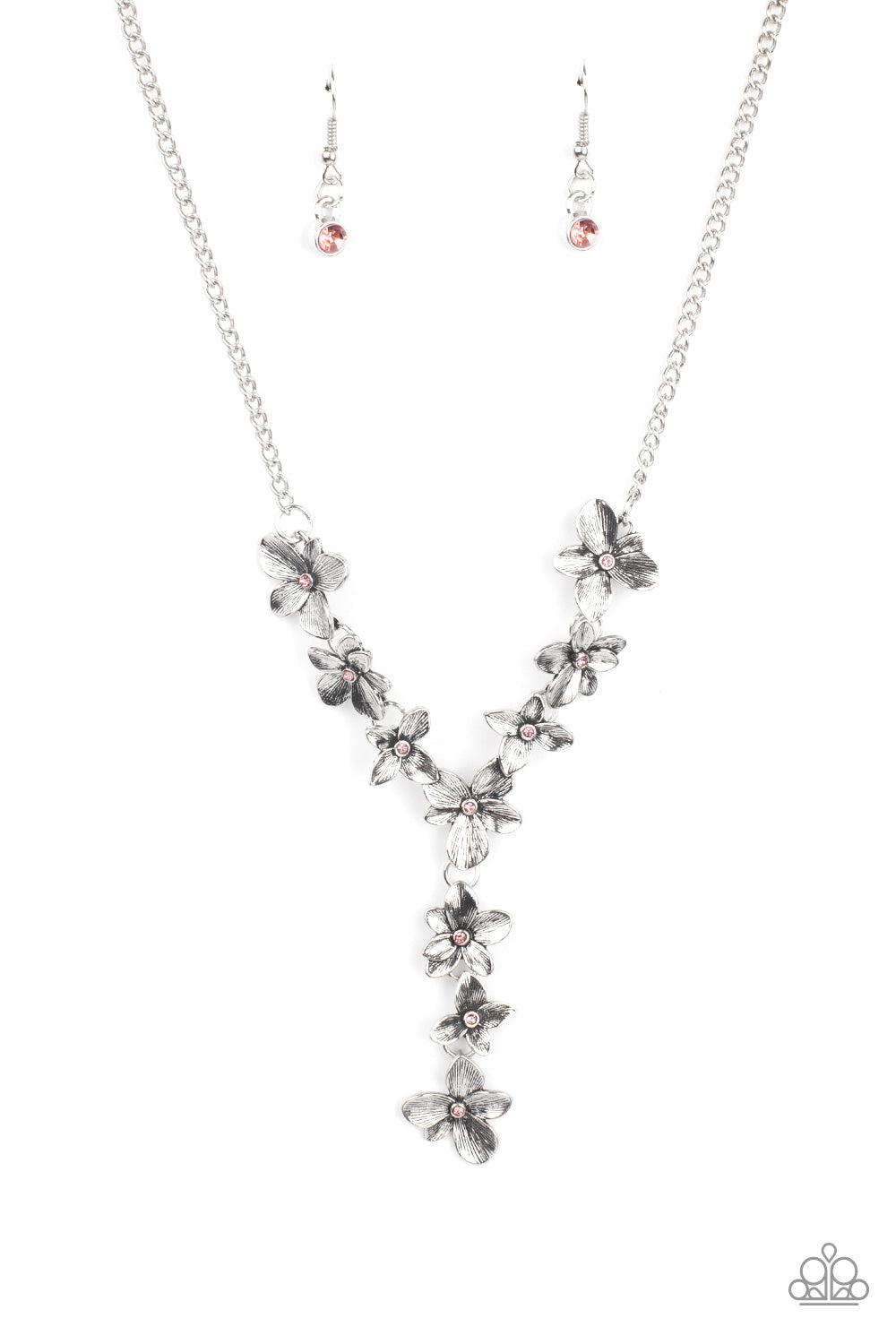 Fairytale Meadow Pink & Silver Flower Necklace - Paparazzi Accessories- lightbox - CarasShop.com - Paparazzi Jewelry by Cara Jewels