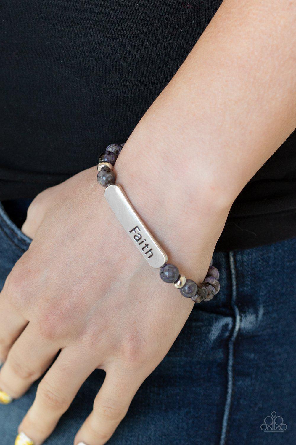 Faith In All Things Purple Stone Stretch Bracelet - Paparazzi Accessories- lightbox - CarasShop.com - Paparazzi Jewelry by Cara Jewels