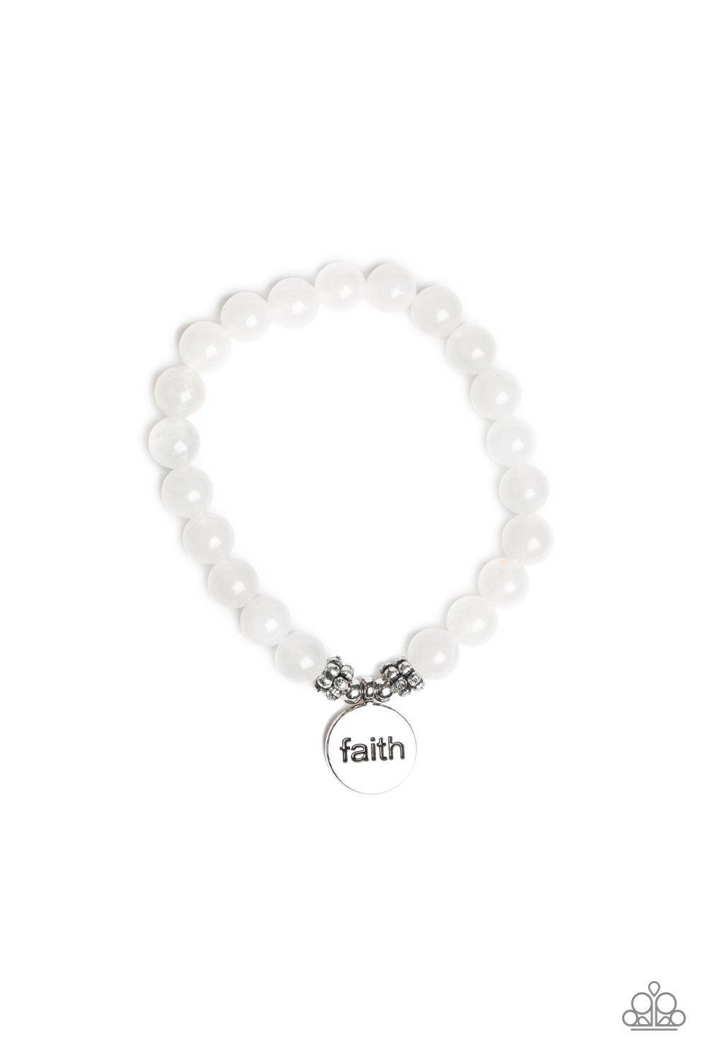 FAITH It, Till You Make It White Stone Stretch Bracelet - Paparazzi Accessories- lightbox - CarasShop.com - Paparazzi Jewelry by Cara Jewels