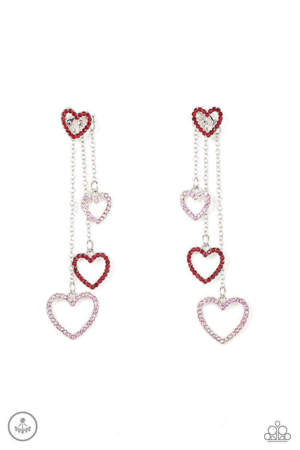 Falling In Love Multi Red and Pink Heart Jacket Earrings - Paparazzi Accessories- lightbox - CarasShop.com - Paparazzi Jewelry by Cara Jewels