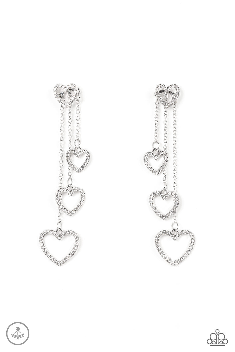 Falling In Love White Rhinestone Heart Earrings - Paparazzi Accessories- lightbox - CarasShop.com - Paparazzi Jewelry by Cara Jewels