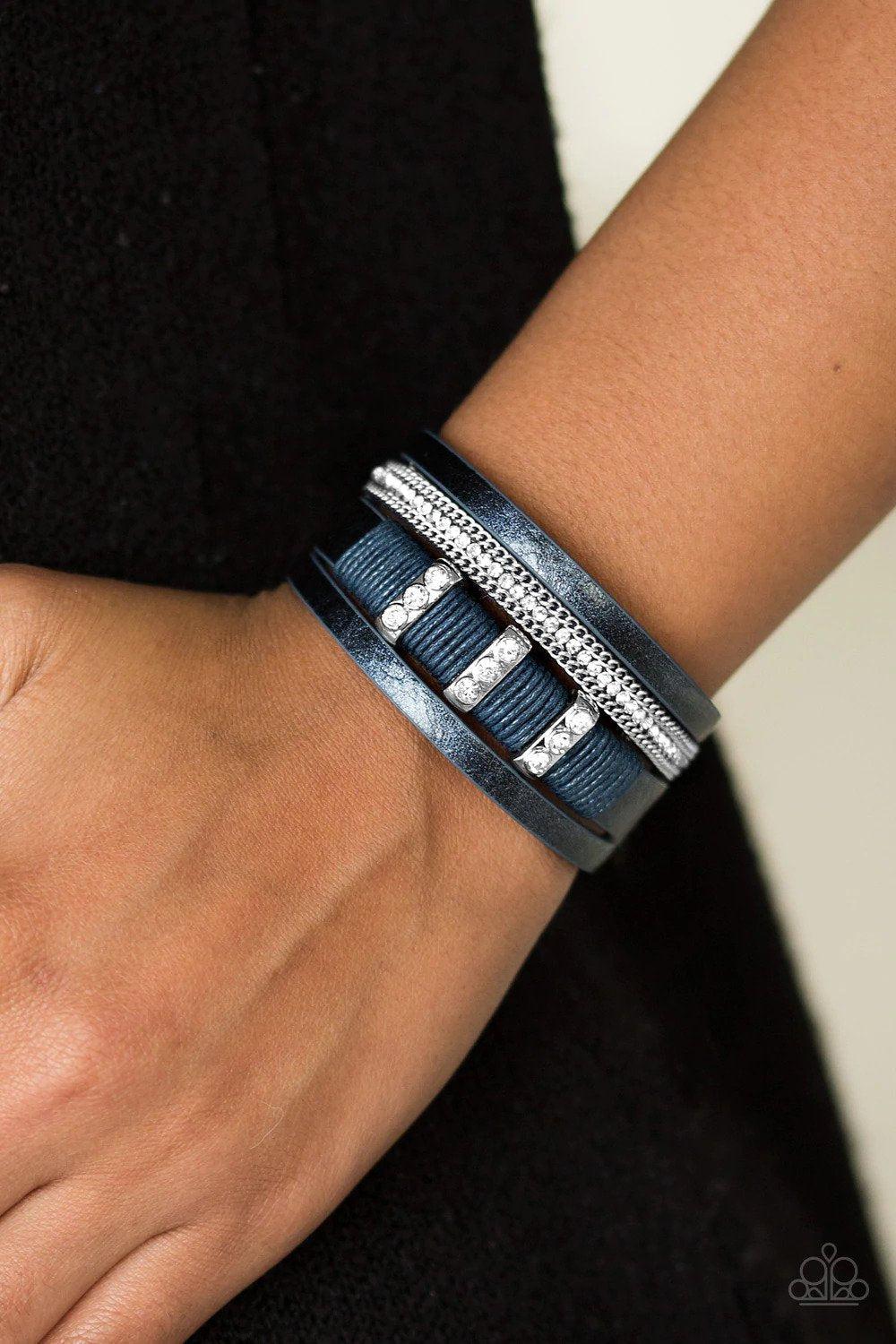 Fame Night Blue Bracelet - Paparazzi Accessories- on model - CarasShop.com - Paparazzi Jewelry by Cara Jewels