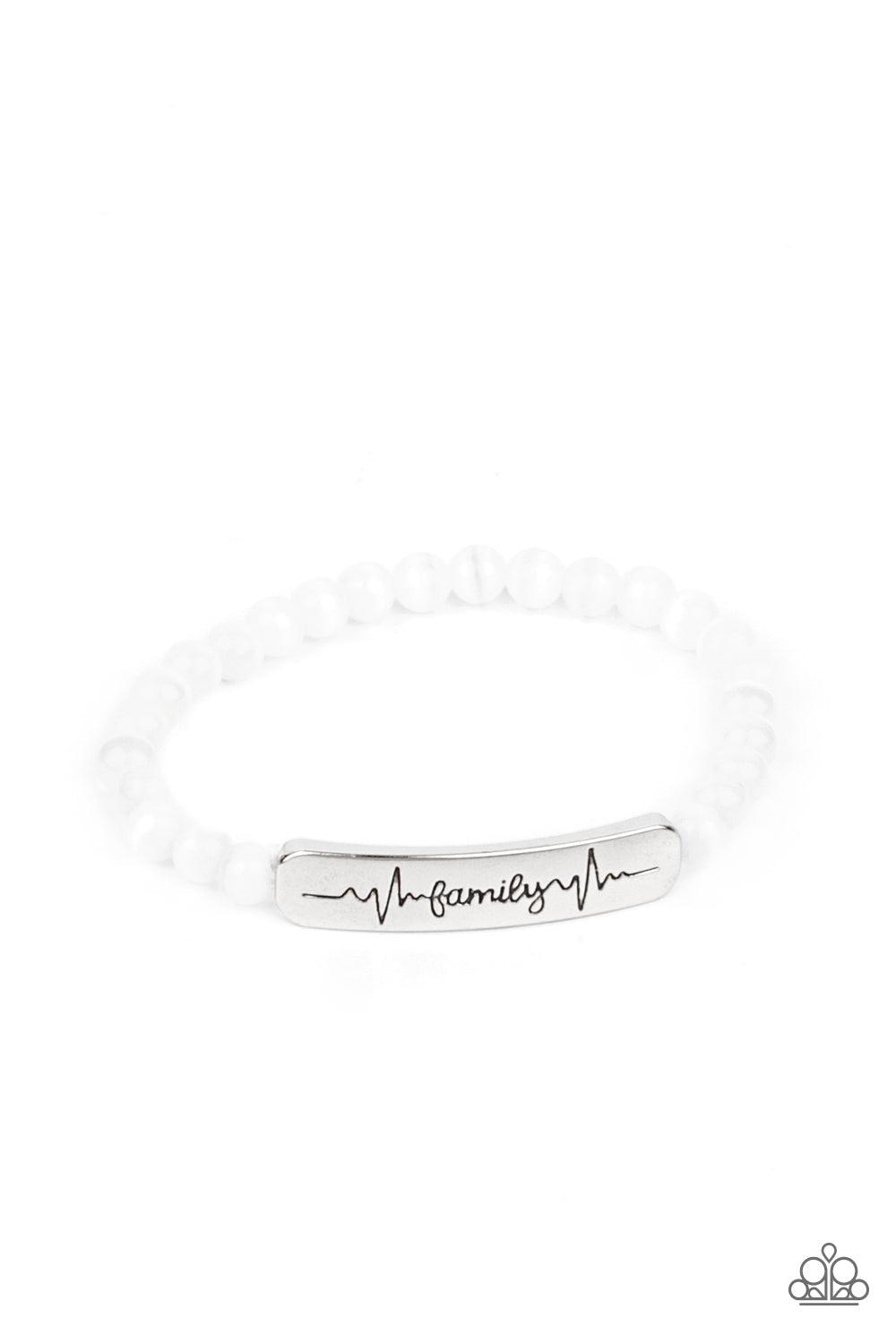 Family is Forever White Inspirational Bracelet - Paparazzi Accessories- lightbox - CarasShop.com - Paparazzi Jewelry by Cara Jewels
