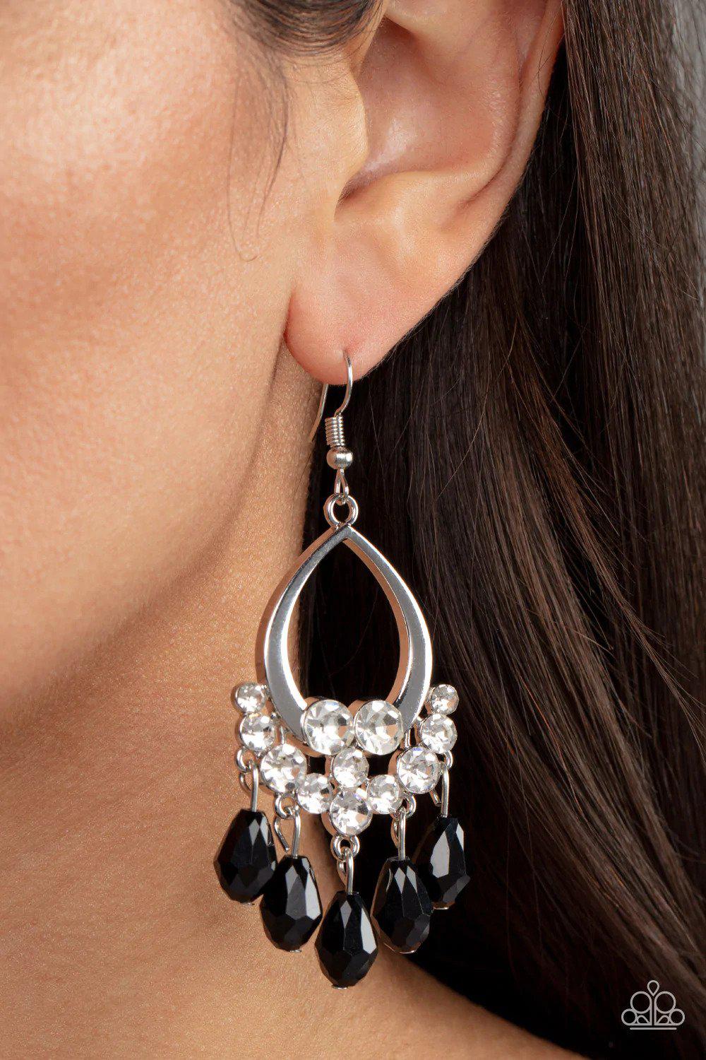 Famous Fashionista Black Earrings - Paparazzi Accessories- on model - CarasShop.com - Paparazzi Jewelry by Cara Jewels