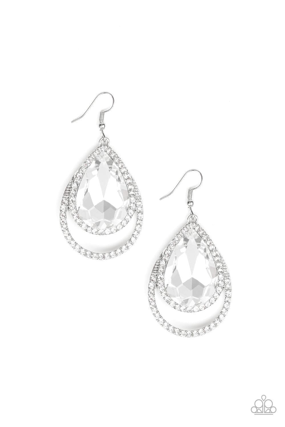 Famous White Rhinestone Earrings - Paparazzi Accessories- lightbox - CarasShop.com - Paparazzi Jewelry by Cara Jewels