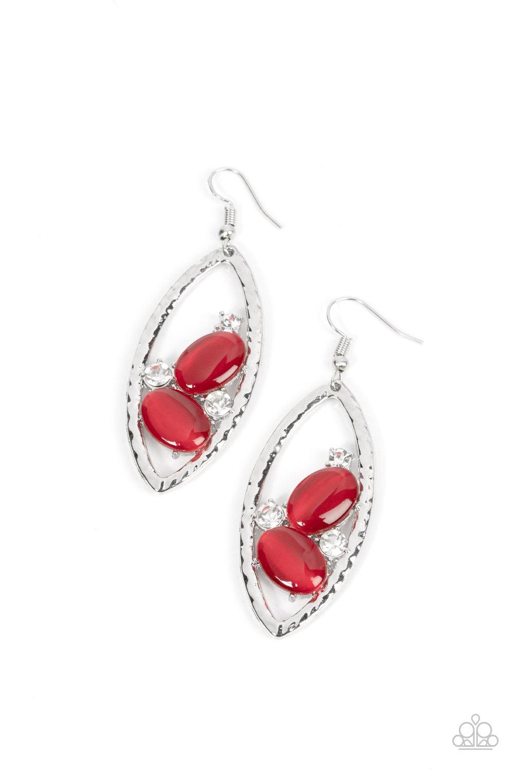 Famously Fashionable Red Cat's Eye Stone Earrings - Paparazzi Accessories- lightbox - CarasShop.com - Paparazzi Jewelry by Cara Jewels
