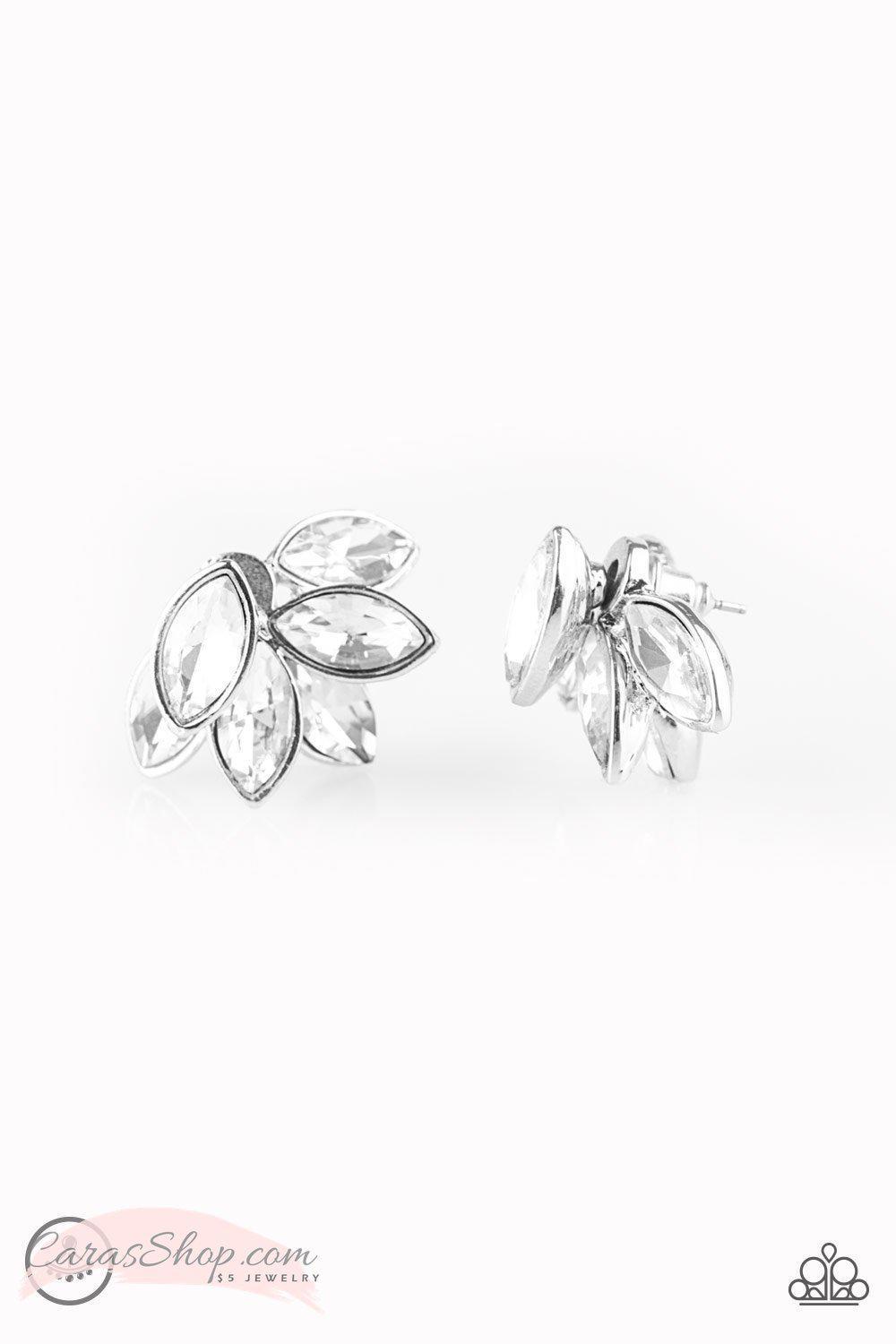 Fanciest of Them All White Double-sided Post Earrings - Paparazzi Accessories- lightbox - CarasShop.com - Paparazzi Jewelry by Cara Jewels