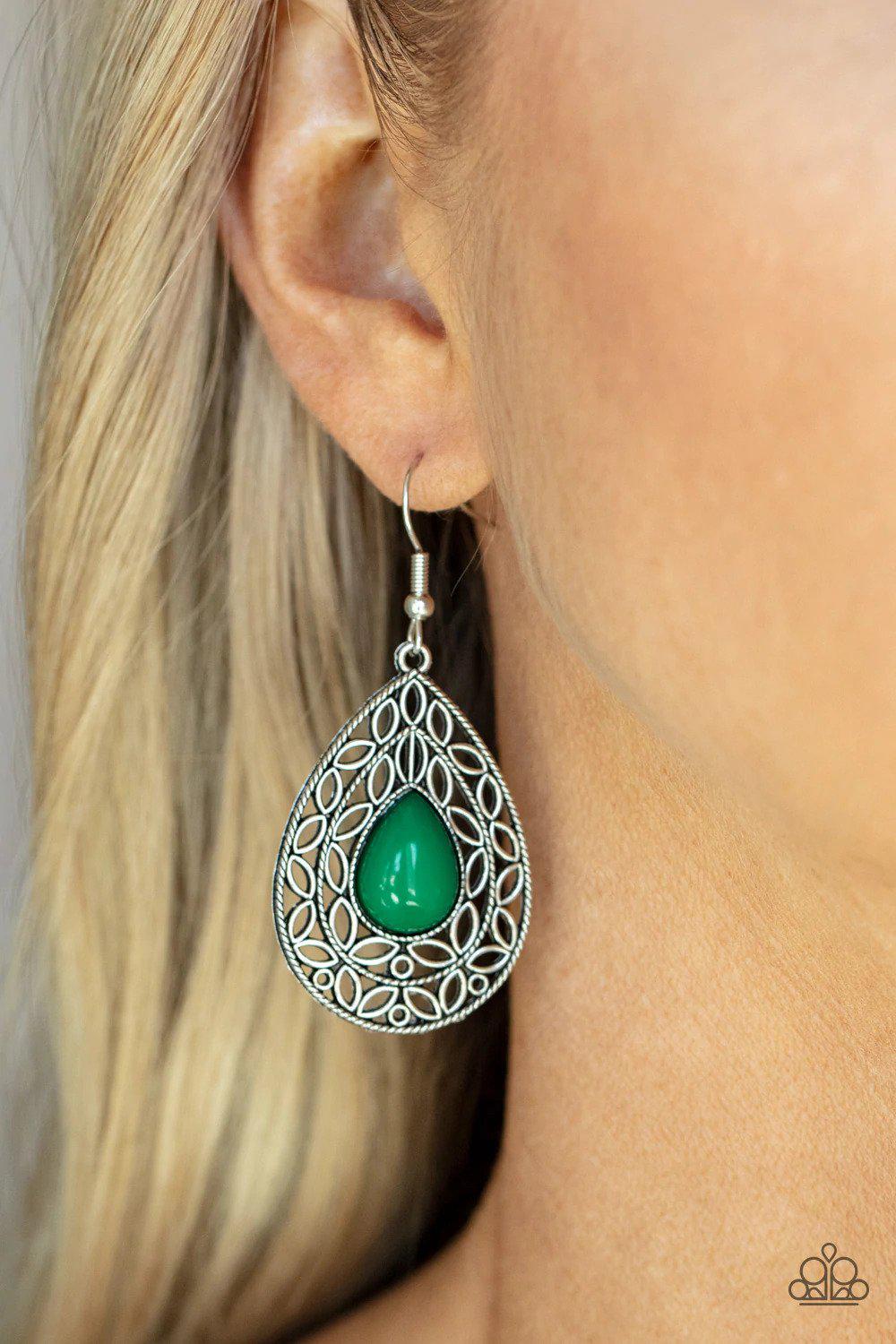 Fanciful Droplets Green Earrings - Paparazzi Accessories- lightbox - CarasShop.com - Paparazzi Jewelry by Cara Jewels