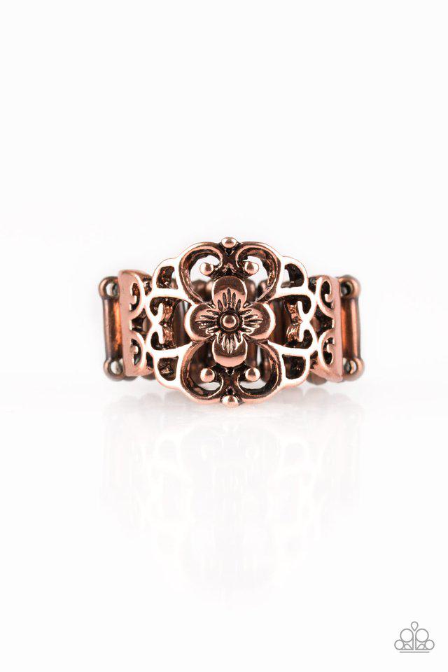 Fanciful Flower Gardens Copper Ring - Paparazzi Accessories- lightbox - CarasShop.com - Paparazzi Jewelry by Cara Jewels