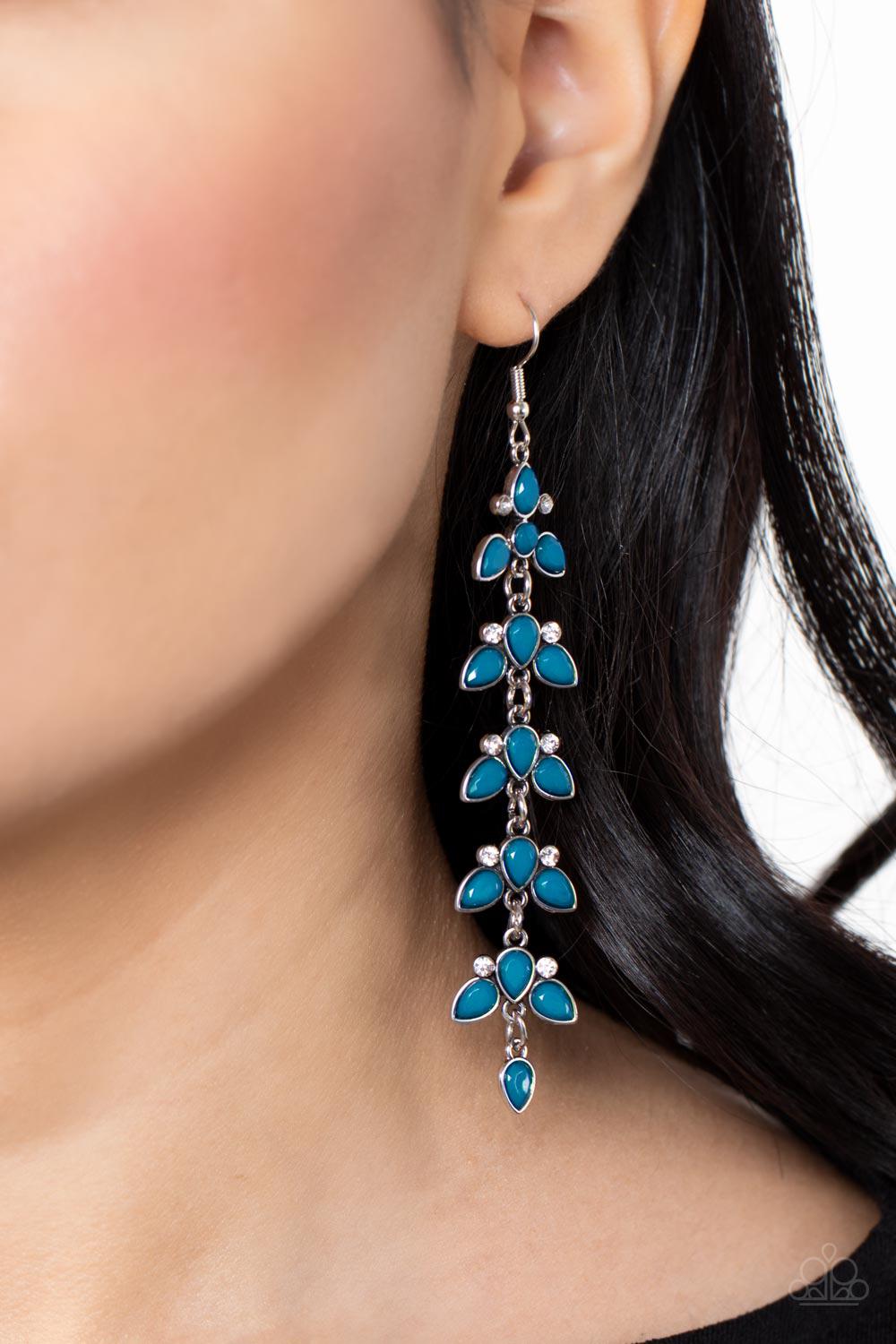 Fanciful Foliage Blue Earrings - Paparazzi Accessories- on model - CarasShop.com - Paparazzi Jewelry by Cara Jewels