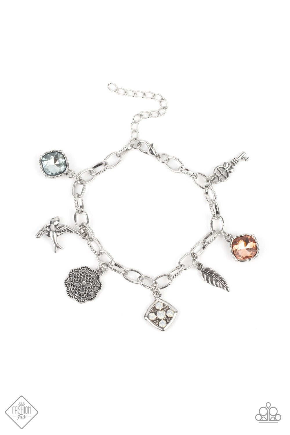 Fancifully Flighty Multi Gem and Silver Charm Bracelet - Paparazzi Accessories- lightbox - CarasShop.com - Paparazzi Jewelry by Cara Jewels
