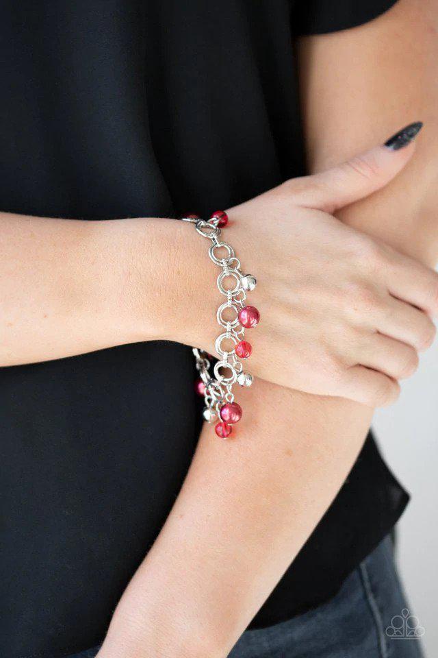 Fancy Fascination Red Bracelet - Paparazzi Accessories- on model - CarasShop.com - Paparazzi Jewelry by Cara Jewels
