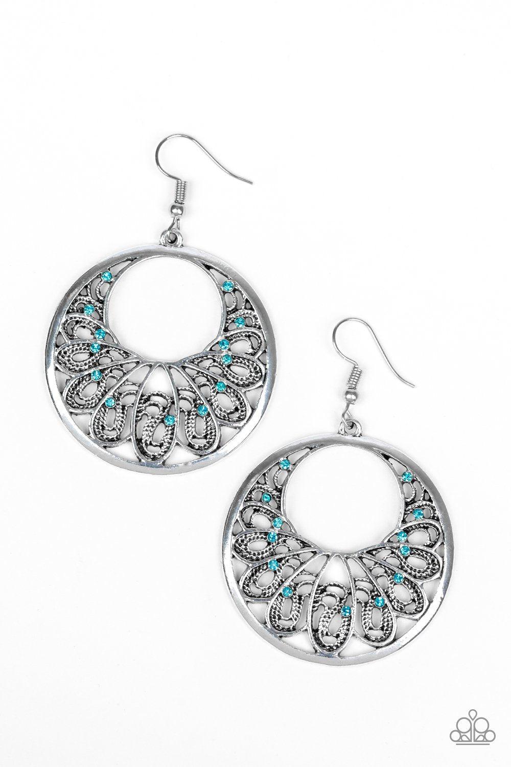 Fancy That Blue and Silver Filigree Earrings - Paparazzi Accessories- lightbox - CarasShop.com - Paparazzi Jewelry by Cara Jewels