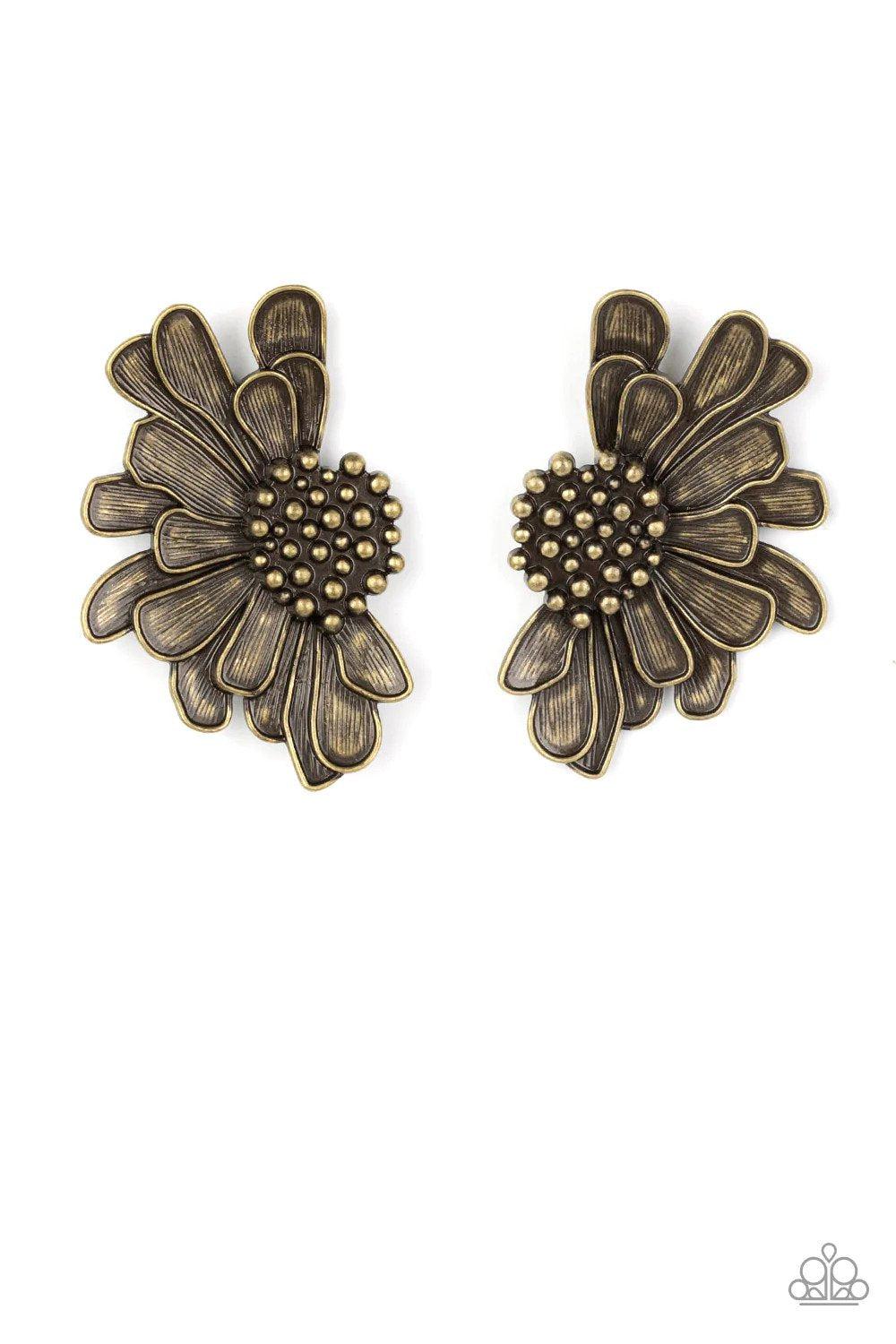 Farmstead Meadow Brass Earrings - Paparazzi Accessories- lightbox - CarasShop.com - Paparazzi Jewelry by Cara Jewels