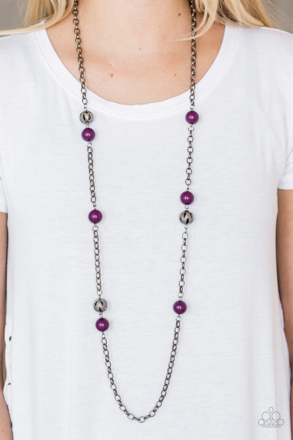 Fashion Fad Purple and Gunmetal Necklace - Paparazzi Accessories- lightbox - CarasShop.com - Paparazzi Jewelry by Cara Jewels