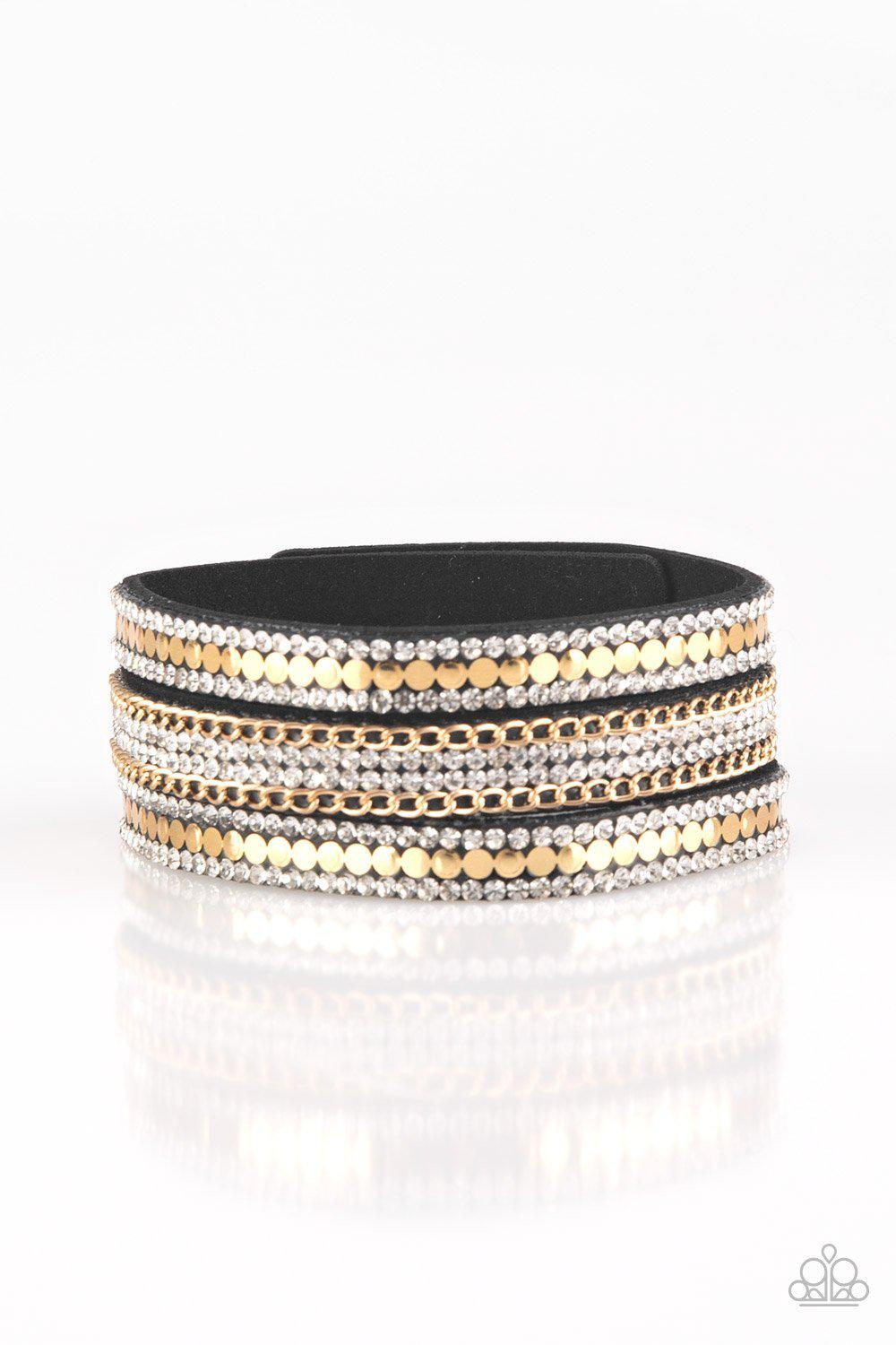Fashion Fanatic Gold, White and Black Urban Wrap Snap Bracelet - Paparazzi Accessories- lightbox - CarasShop.com - Paparazzi Jewelry by Cara Jewels
