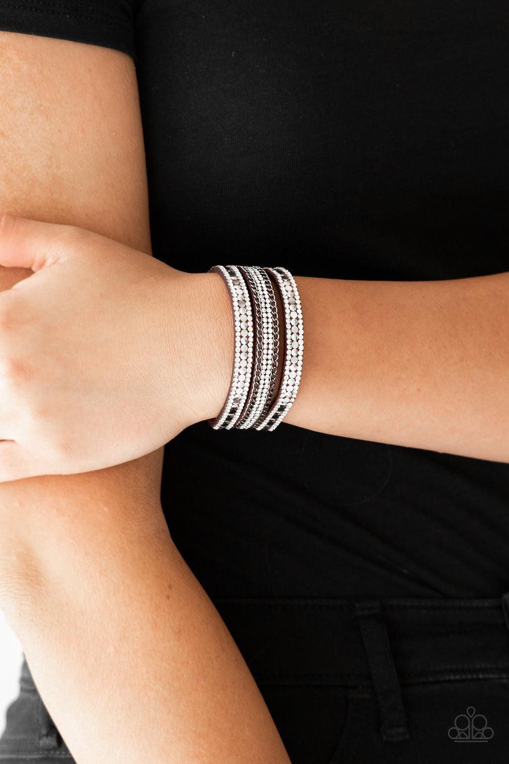 Fashion Fanatic Red Urban Wrap Bracelet - Paparazzi Accessories- on model - CarasShop.com - Paparazzi Jewelry by Cara Jewels