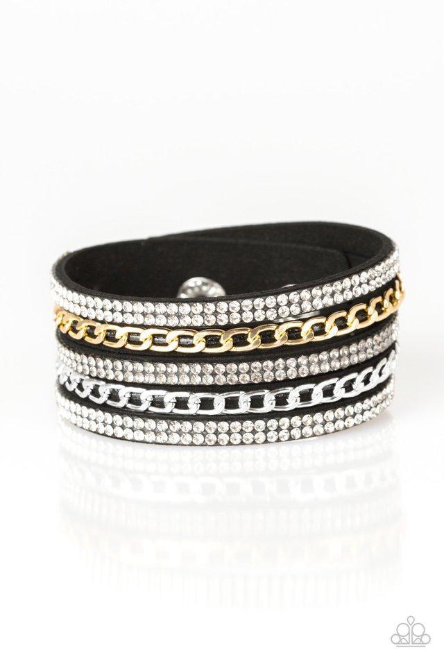 Fashion Fiend Black, Silver and Gold Urban Wrap Snap Bracelet - Paparazzi Accessories- lightbox - CarasShop.com - Paparazzi Jewelry by Cara Jewels