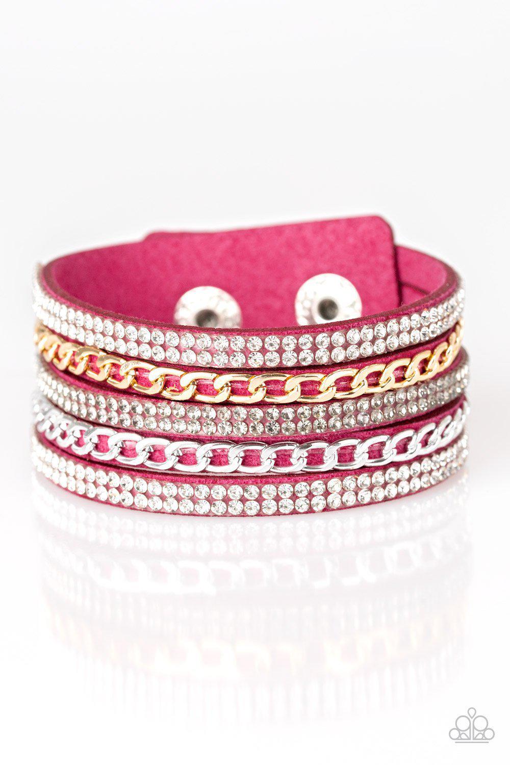 Fashion Fiend Pink, Silver and Gold Urban Wrap Snap Bracelet - Paparazzi Accessories- lightbox - CarasShop.com - Paparazzi Jewelry by Cara Jewels