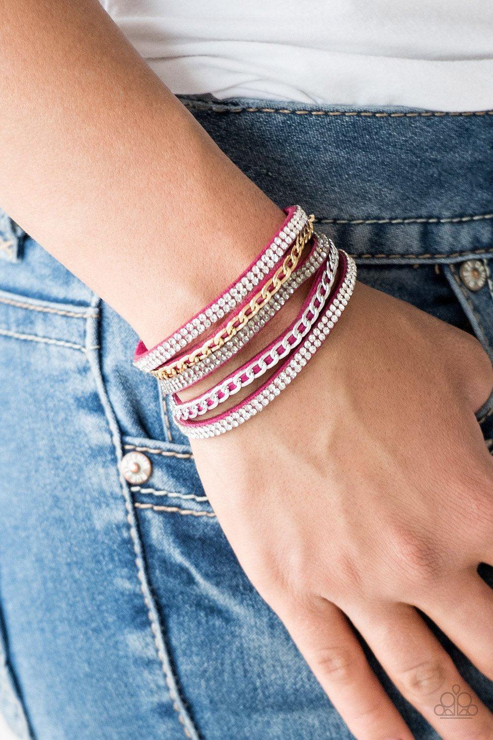 Fashion Fiend Pink, Silver and Gold Urban Wrap Snap Bracelet - Paparazzi Accessories- lightbox - CarasShop.com - Paparazzi Jewelry by Cara Jewels