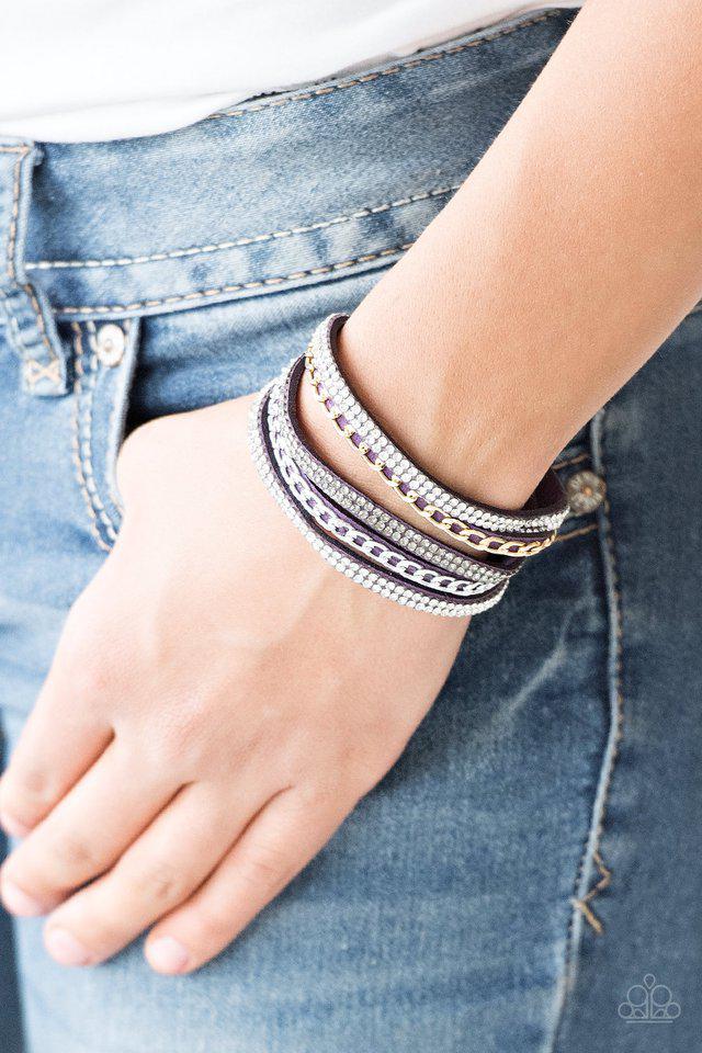 Fashion Fiend Purple Wrap Snap Bracelet - Paparazzi Accessories- on model - CarasShop.com - Paparazzi Jewelry by Cara Jewels