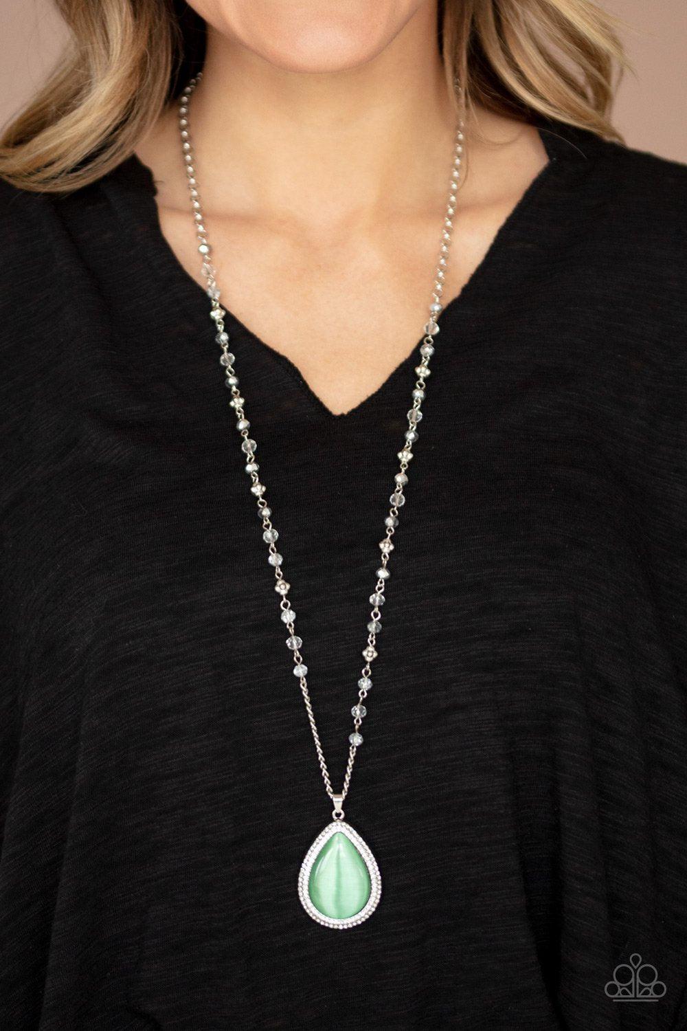 Fashion Flaunt Green Moonstone Necklace - Paparazzi Accessories- on model - CarasShop.com - Paparazzi Jewelry by Cara Jewels