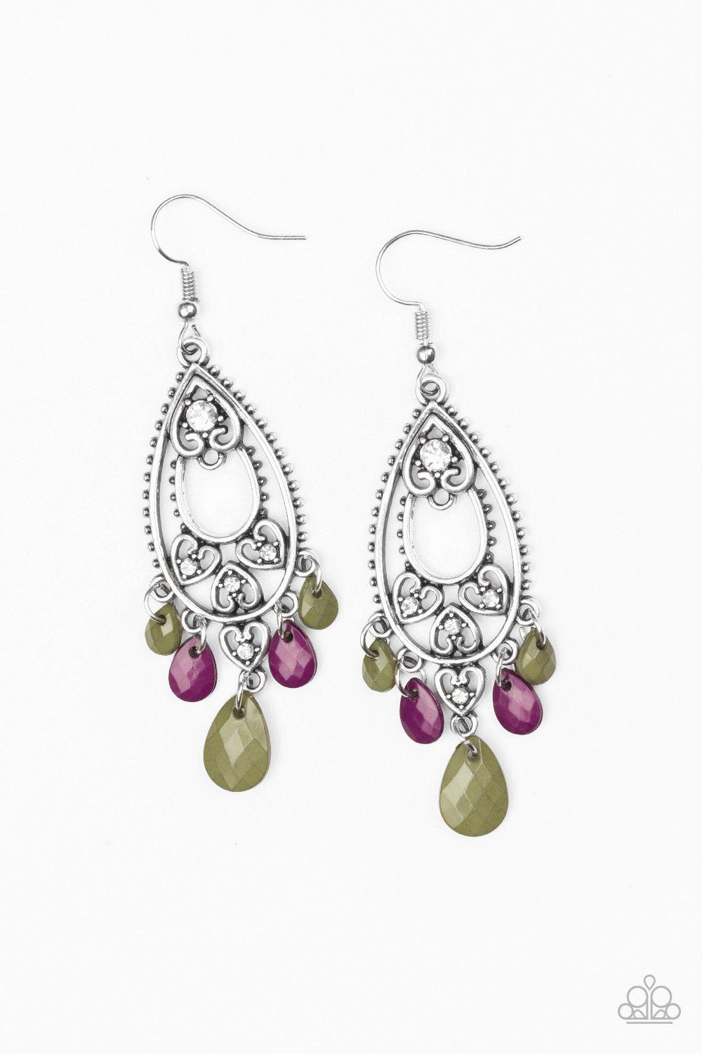 Fashion Flirt Multi-color Green and Purple Earrings - Paparazzi Accessories- lightbox - CarasShop.com - Paparazzi Jewelry by Cara Jewels