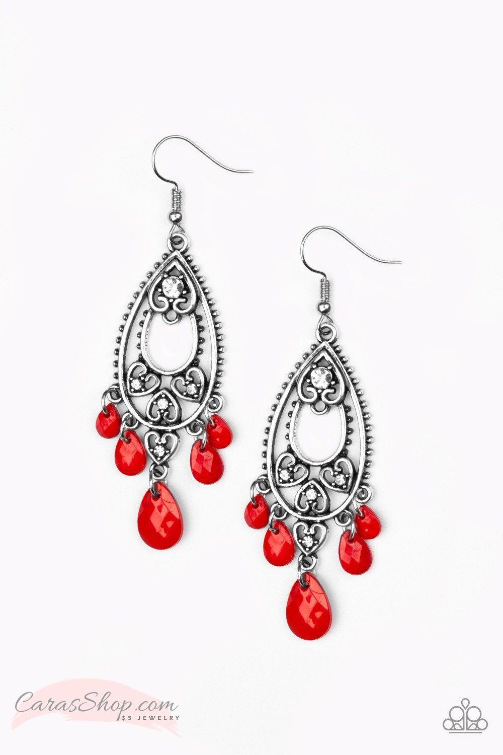Fashion Flirt - Red Earrings - Paparazzi Accessories- lightbox - CarasShop.com - Paparazzi Jewelry by Cara Jewels