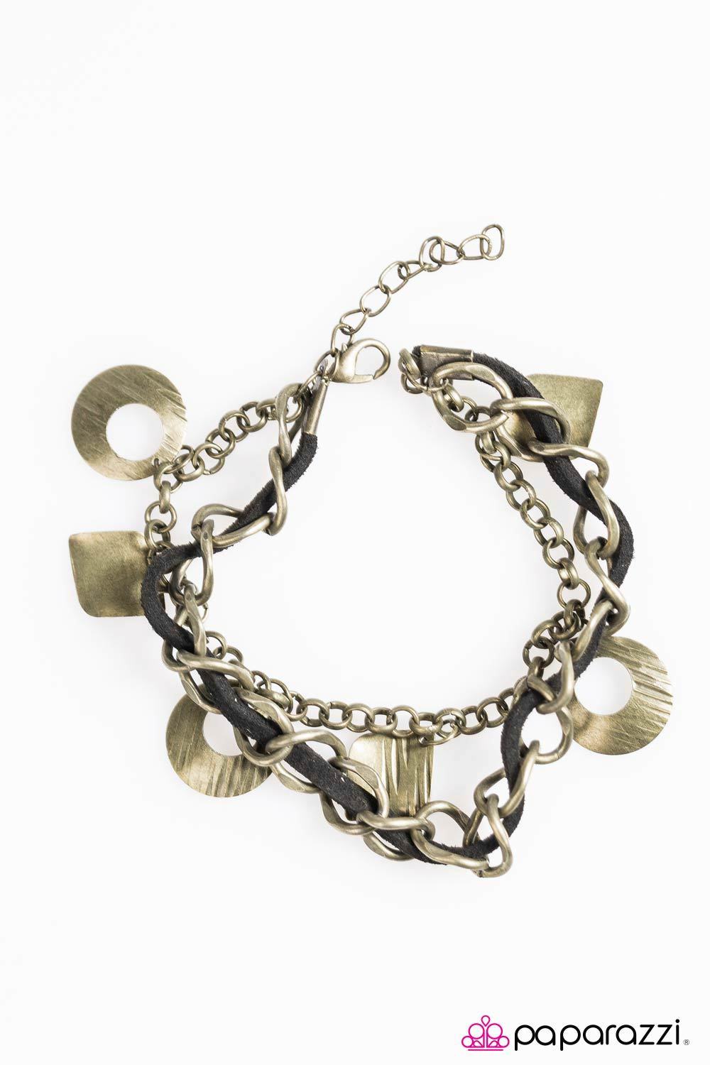 Fashion Fusion Brass and Black Suede Bracelet - Paparazzi Accessories- lightbox - CarasShop.com - Paparazzi Jewelry by Cara Jewels