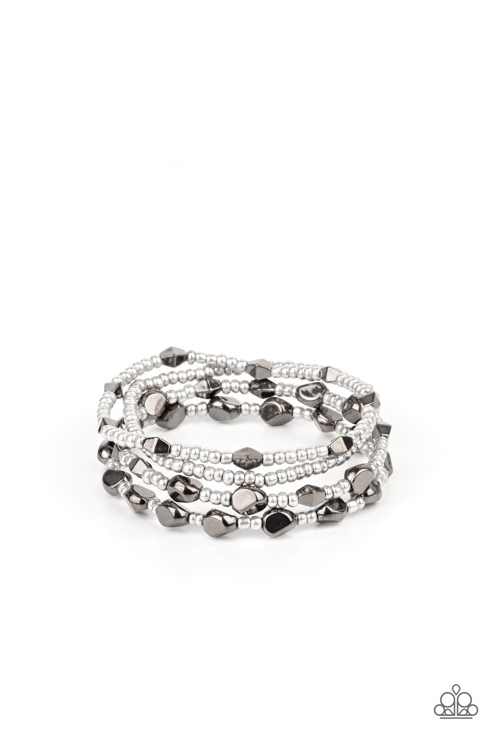 Fashionably Faceted Multi Silver and Gunmetal Bracelet Set - Paparazzi Accessories- lightbox - CarasShop.com - Paparazzi Jewelry by Cara Jewels