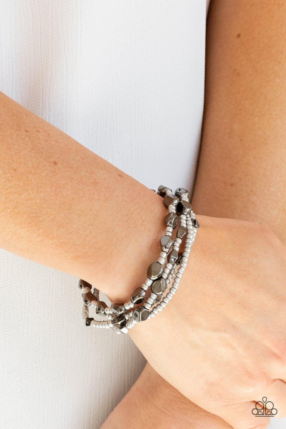 Fashionably Faceted Multi Silver and Gunmetal Bracelet Set - Paparazzi Accessories- lightbox - CarasShop.com - Paparazzi Jewelry by Cara Jewels