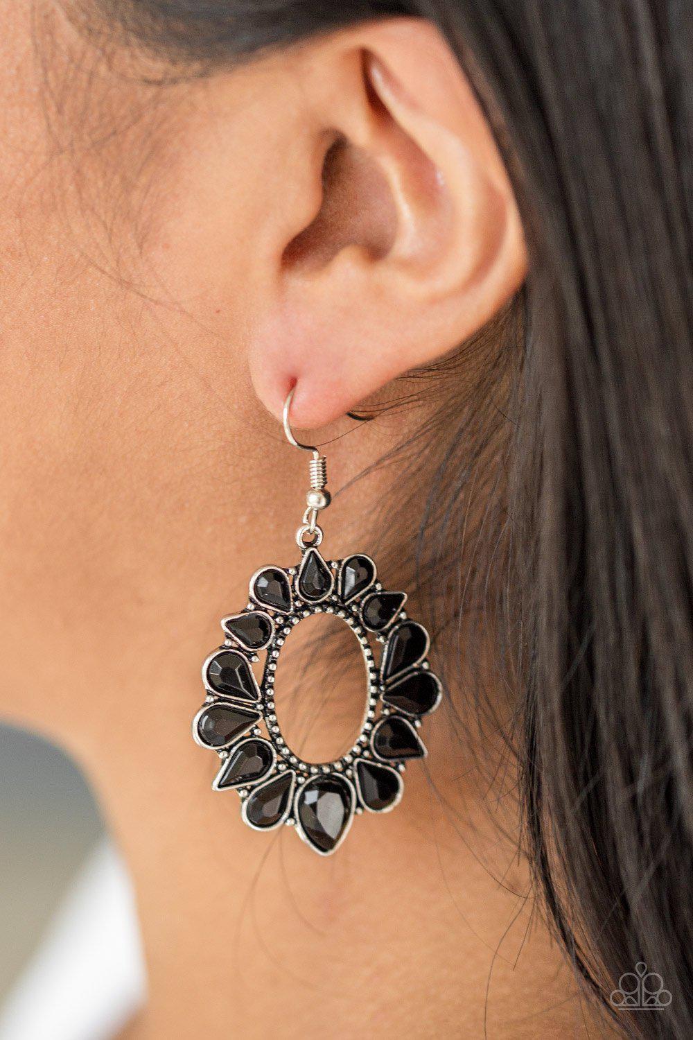 Fashionista Flavor Black Earrings - Paparazzi Accessories- on model - CarasShop.com - Paparazzi Jewelry by Cara Jewels