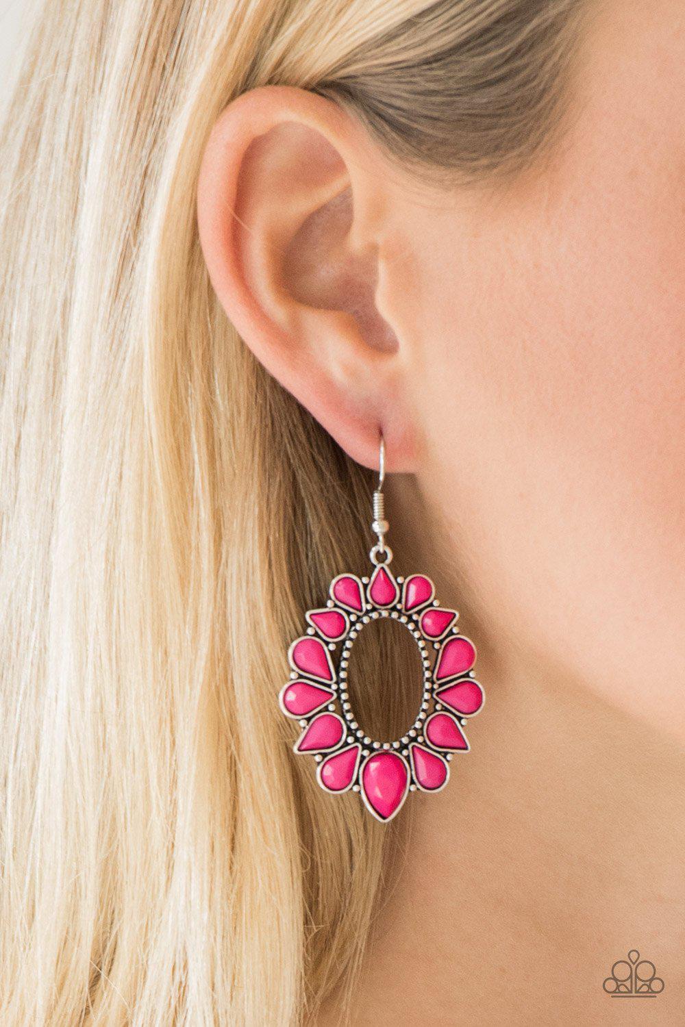 Fashionista Flavor Pink Earrings - Paparazzi Accessories- on model - CarasShop.com - Paparazzi Jewelry by Cara Jewels